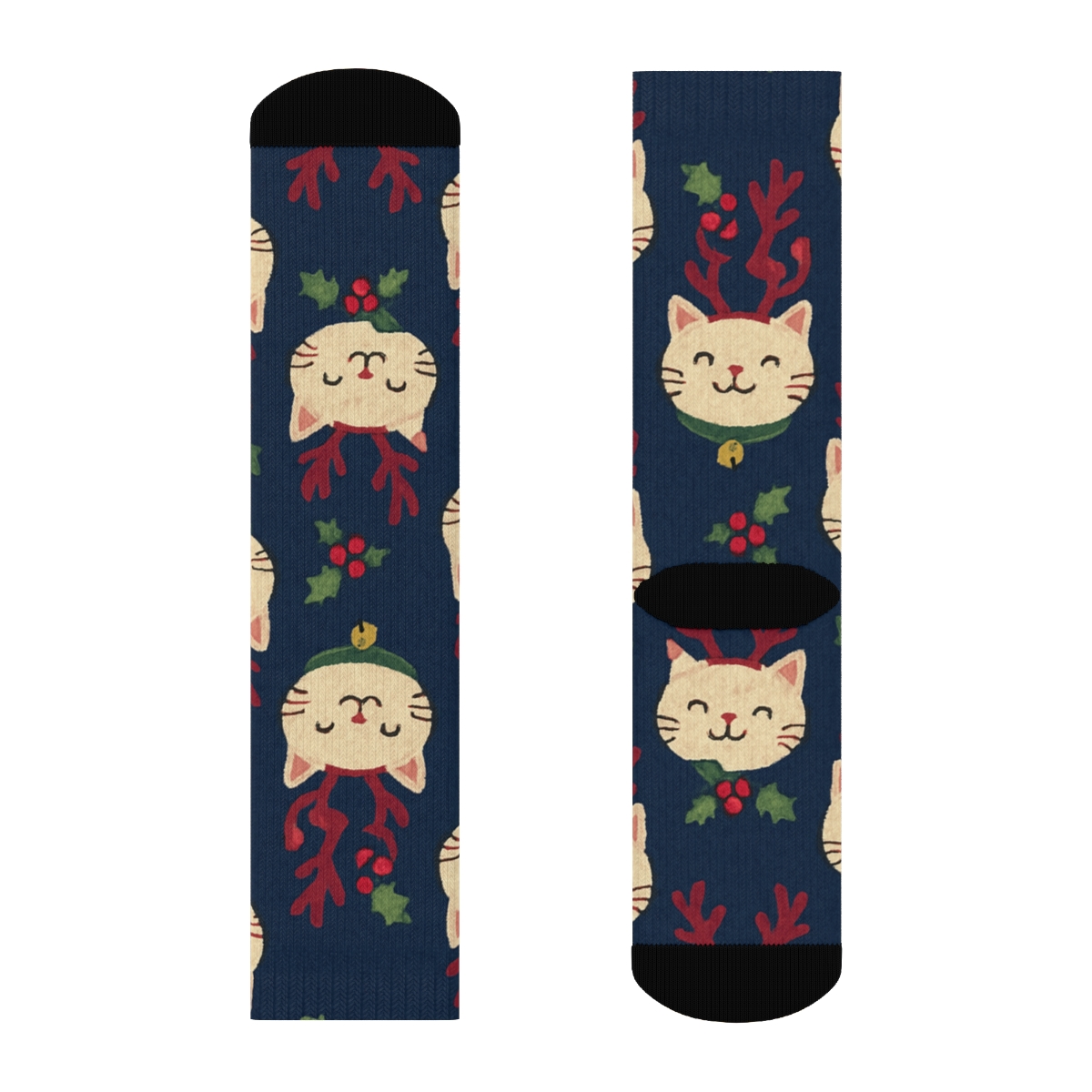 Midnight Reindeer Cat Knit Chevron comfortable cotton crew socks