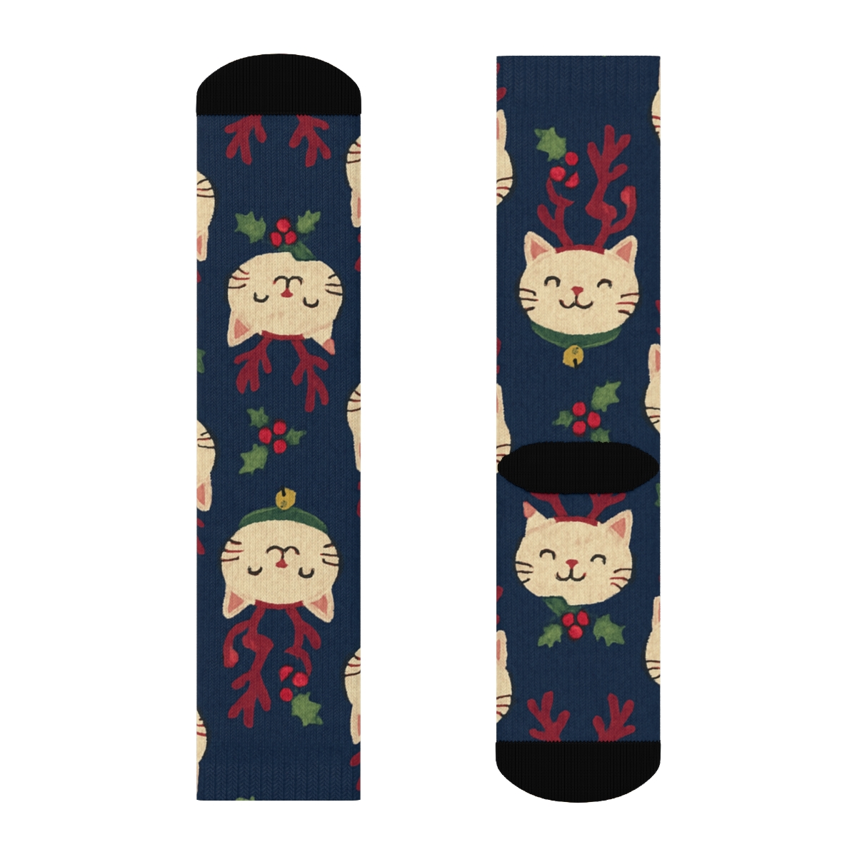 Midnight Reindeer Cat Knit Chevron comfortable cotton crew socks