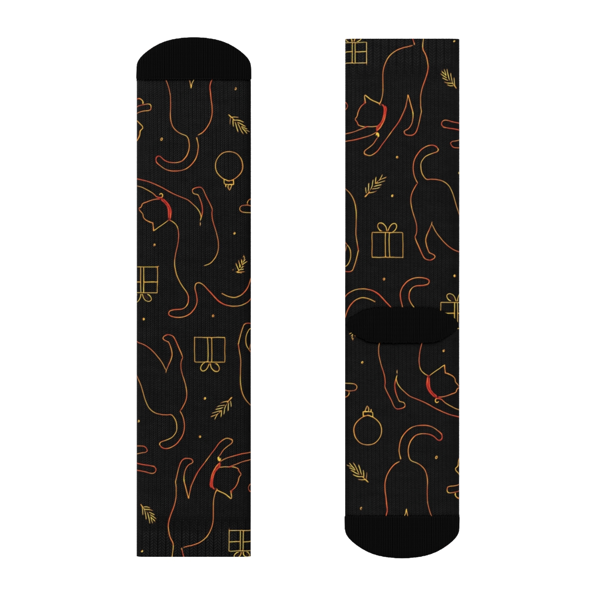 Midnight Sleigh Cat Silhouette Grid On Black Background premium sports crew socks