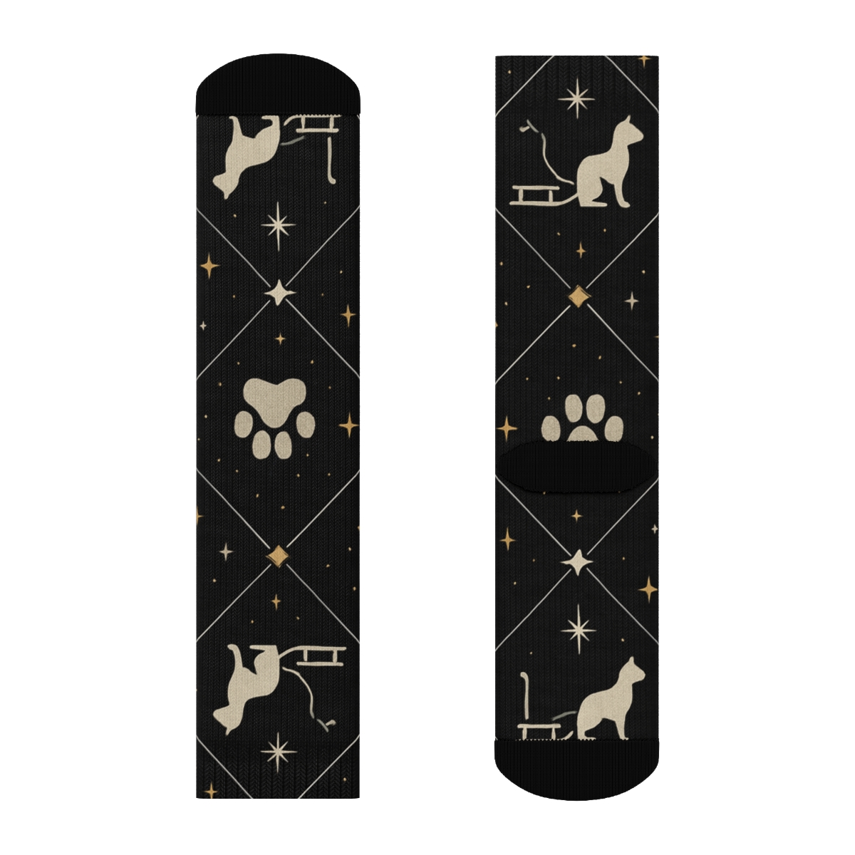 Midnight Sleigh Pawprint Lattice On Black Background trendy patterned crew socks