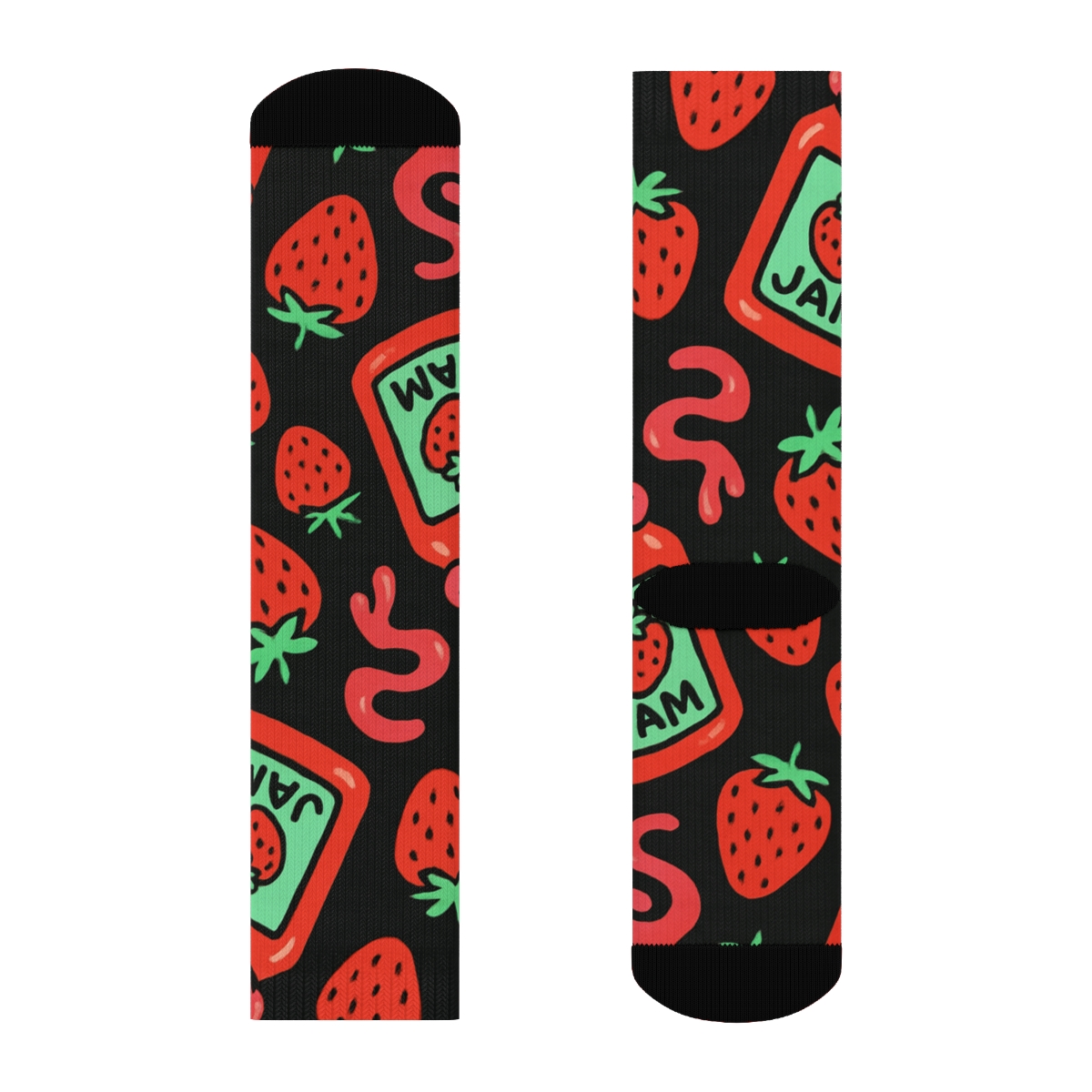 Midnight Strawberry Jam Jar Toss designer printed crew socks