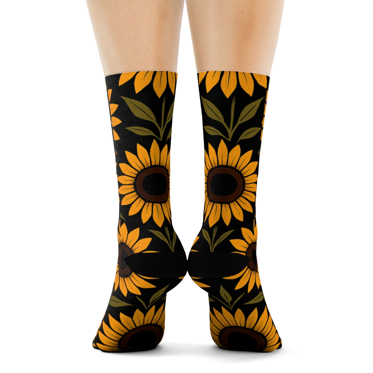 Midnight Sunflower Halo Constellations comfortable cotton crew socks