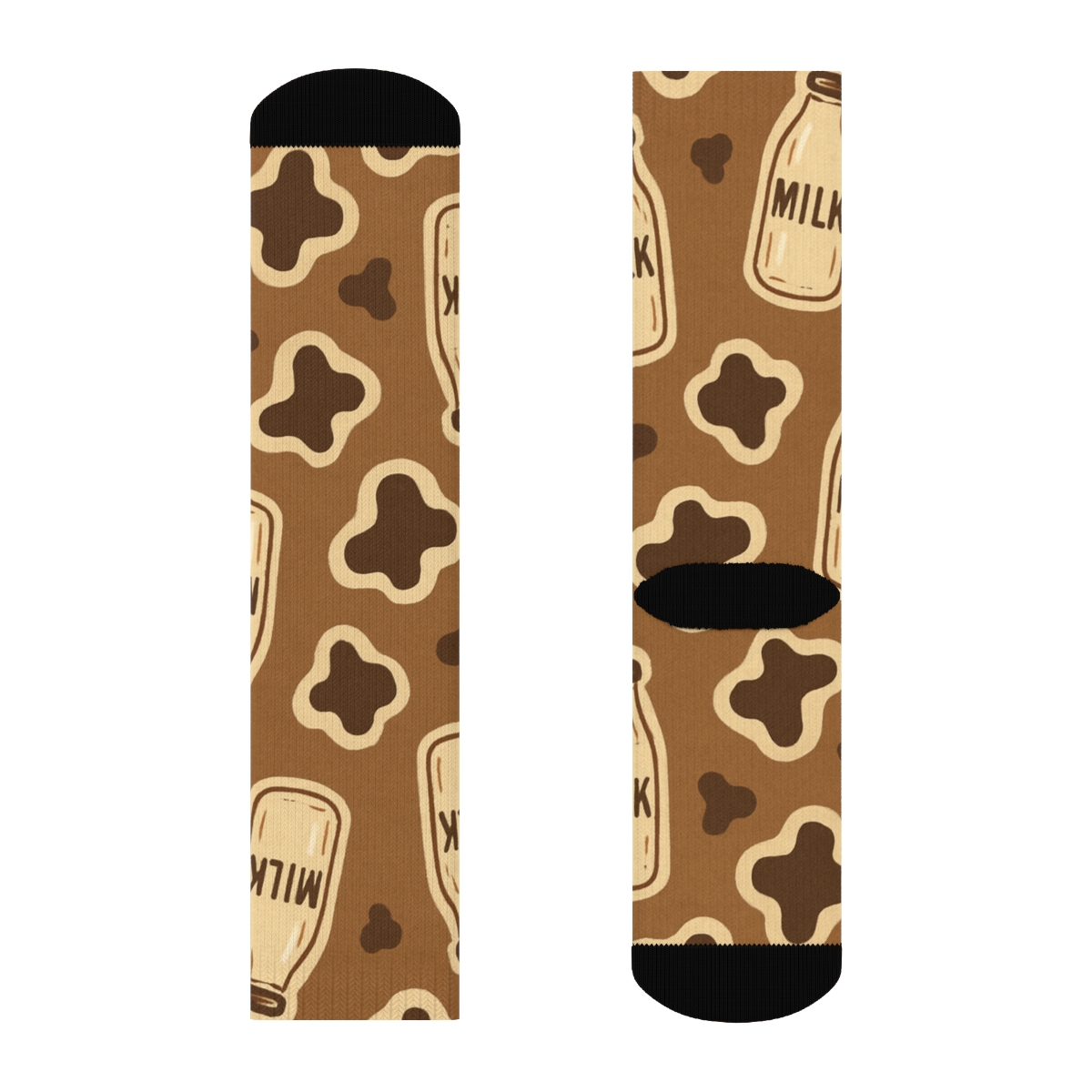 Milk Bottle Scatter On Sepia Field designer printed crew socks