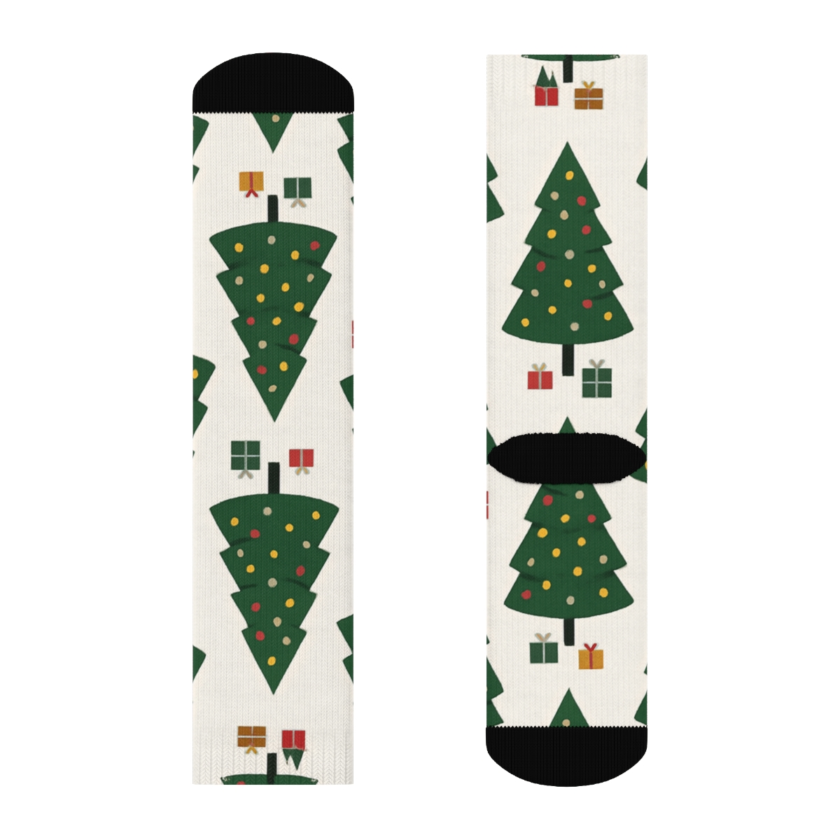 Miniature Tree Repeat On Winter White Background Christmas Tree trendy patterned crew socks