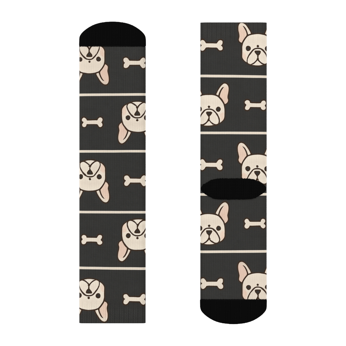 Minimal Bulldog Face And Bone Stripe Bands designer printed crew socksMinimal Bulldog Appearance and Bone Stripe Bands Crew Socks - Image 2