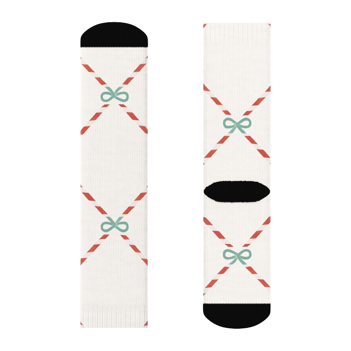 Minimal Candy Canes Diagonal Lattice On White soft everyday crew socks