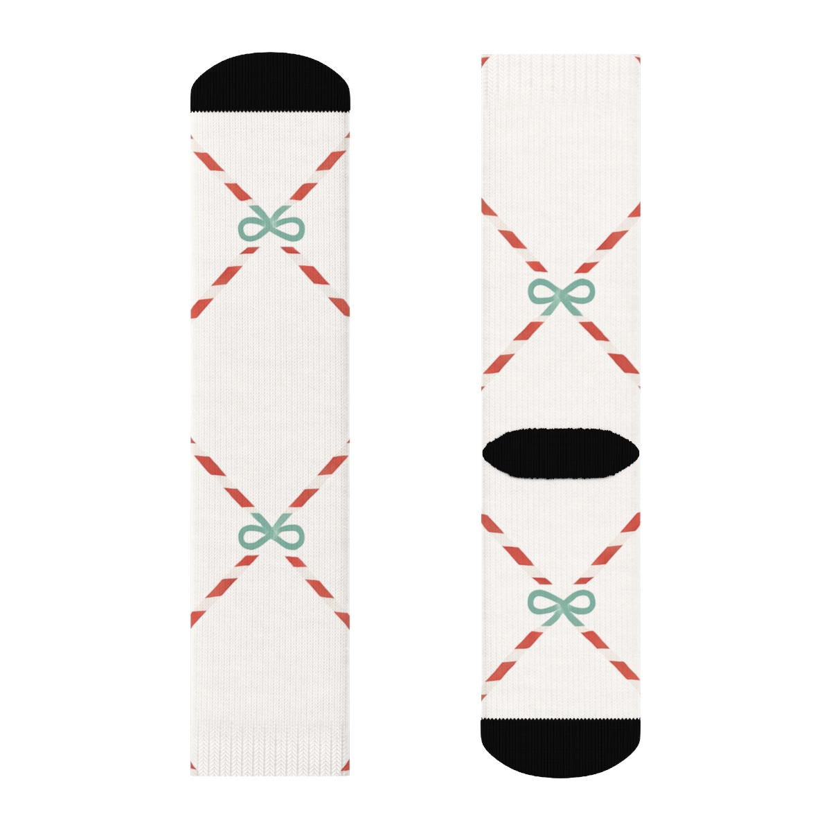 Minimal Candy Canes Diagonal Lattice On White soft everyday crew socks