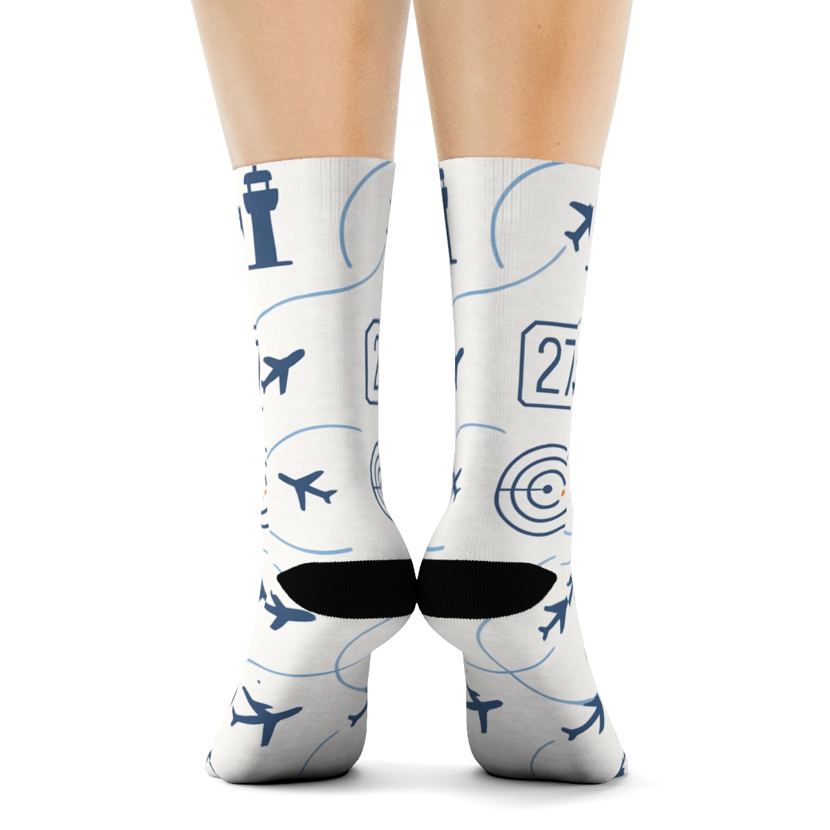 Minimal Flight Grid With Air Traffic Controller Icons unique graphic crew socks