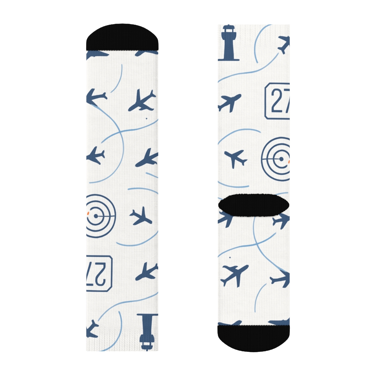 Minimal Flight Grid With Air Traffic Controller Icons unique graphic crew socks