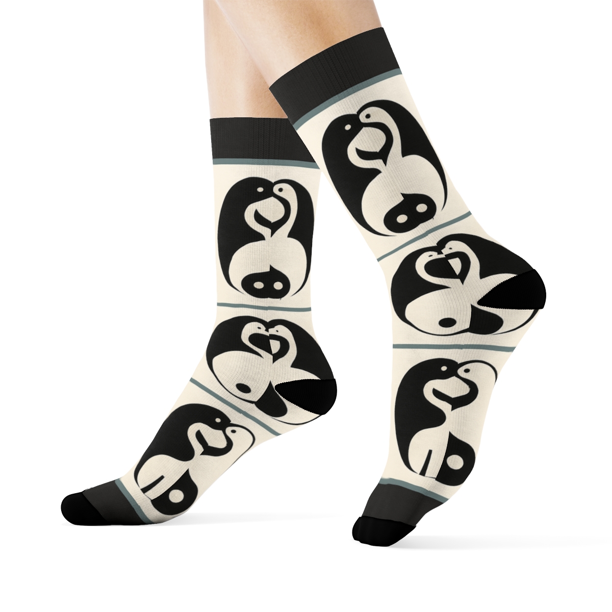 Minimal Mirror Pair Border unique graphic crew socks