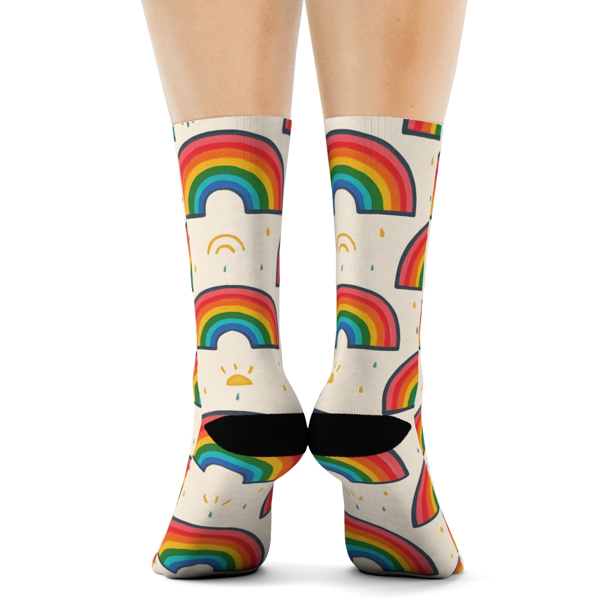 Minimal Rainbow Silhouette Grid With Sunbeam Tick Marks On Soft Ivory designer printed crew socks