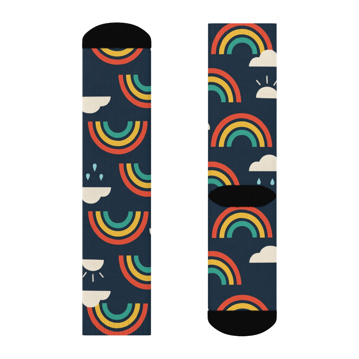 Minimal Rainbow Skyline Tiles On Deep Night Blue trendy patterned crew socks