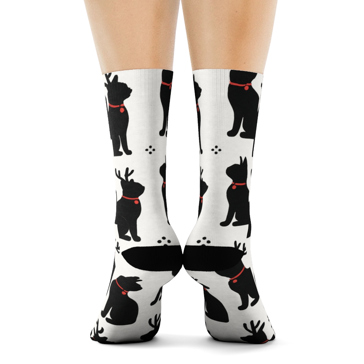 Minimal Reindeer Cat Silhouette Grid On White Background stylish athletic crew socks