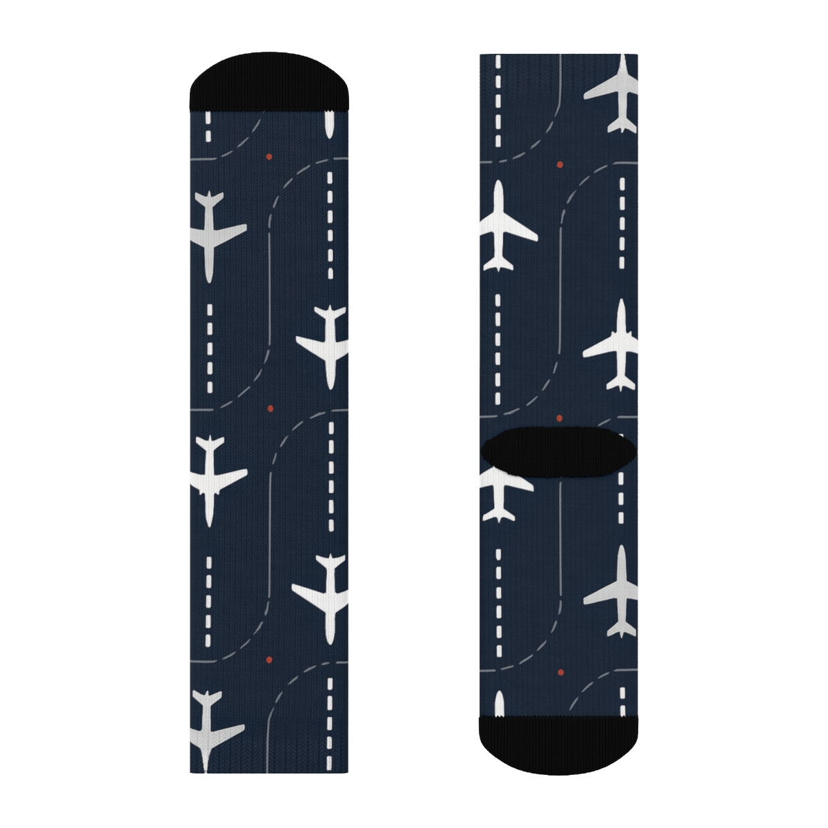 Minimal Runway Tiles With Airplane Icons unique graphic crew socks
