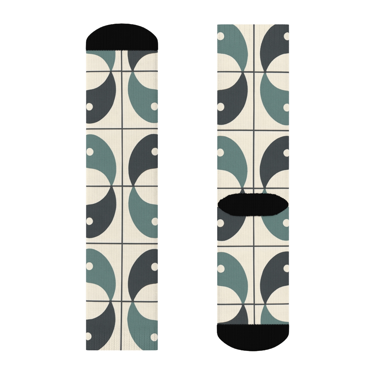 Minimal Taijitu Checker Tiles On Soft Ivory stylish athletic crew socks