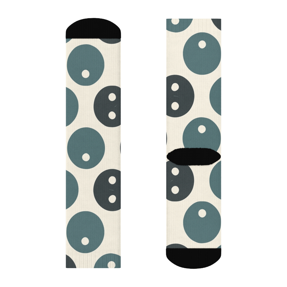 Minimal Taijitu Tile Checker On Soft Ivory designer printed crew socks