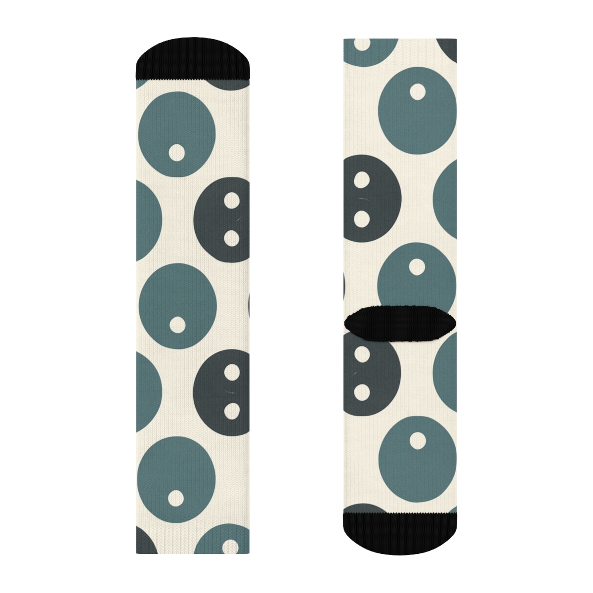 Minimal Taijitu Tile Checker On Soft Ivory designer printed crew socks