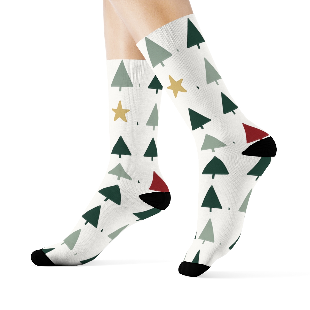 Minimal Tree Line Xmas Rhythm personalized crew socks