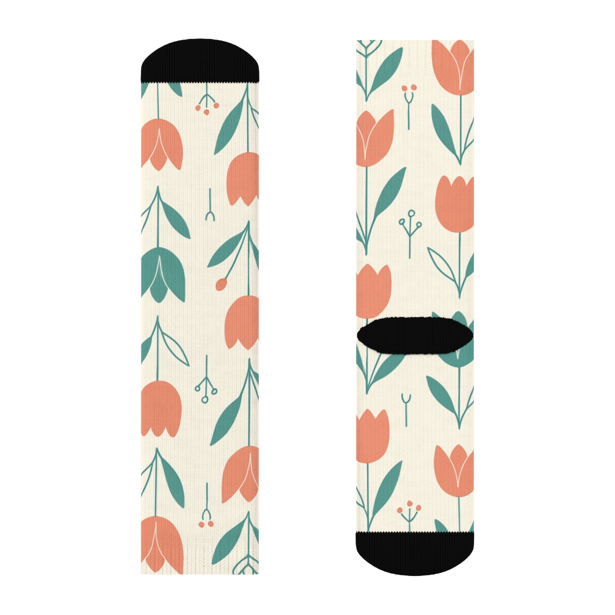 Minimal Tulip Grid On Cream Background comfortable cotton crew socks