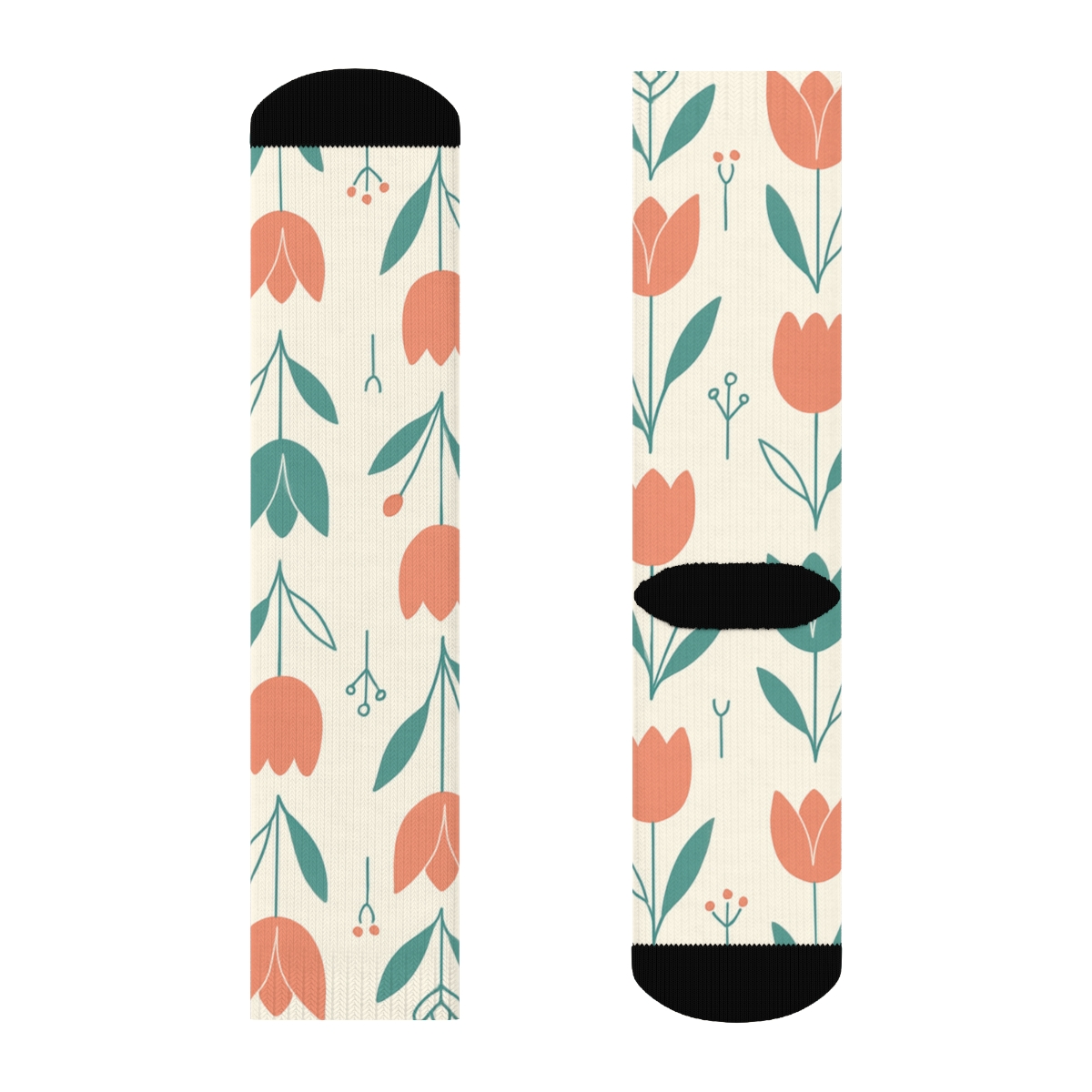 Minimal Tulip Grid On Cream Background comfortable cotton crew socks
