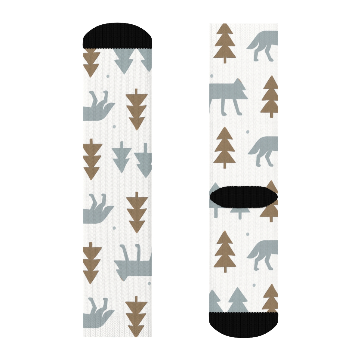 Minimalist Forest Grid With Gray Wolf Silhouettes personalized crew socks