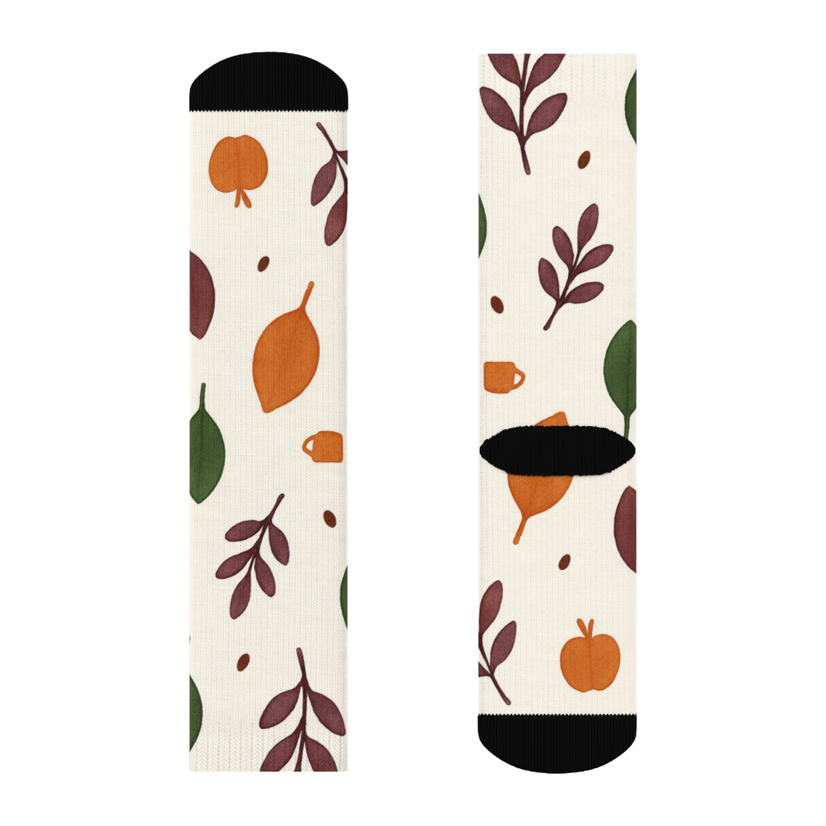 Minimalist Leaf Scatter On Ivory trendy patterned crew socks