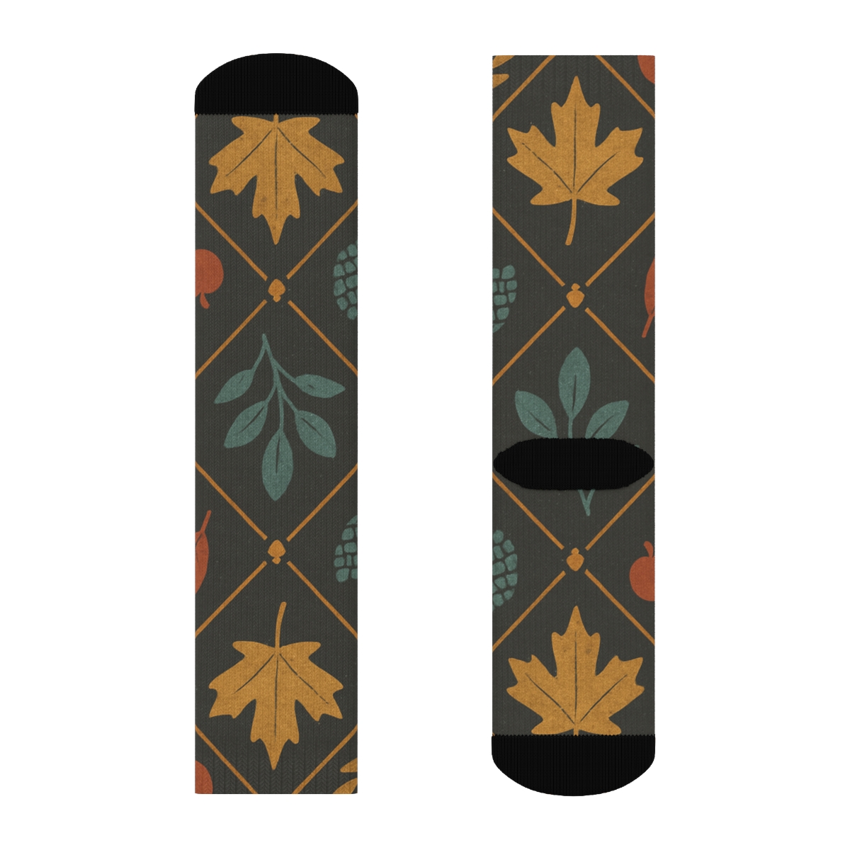 Minimalist Leaf Silhouette Lattice On Charcoal Background custom crew socks
