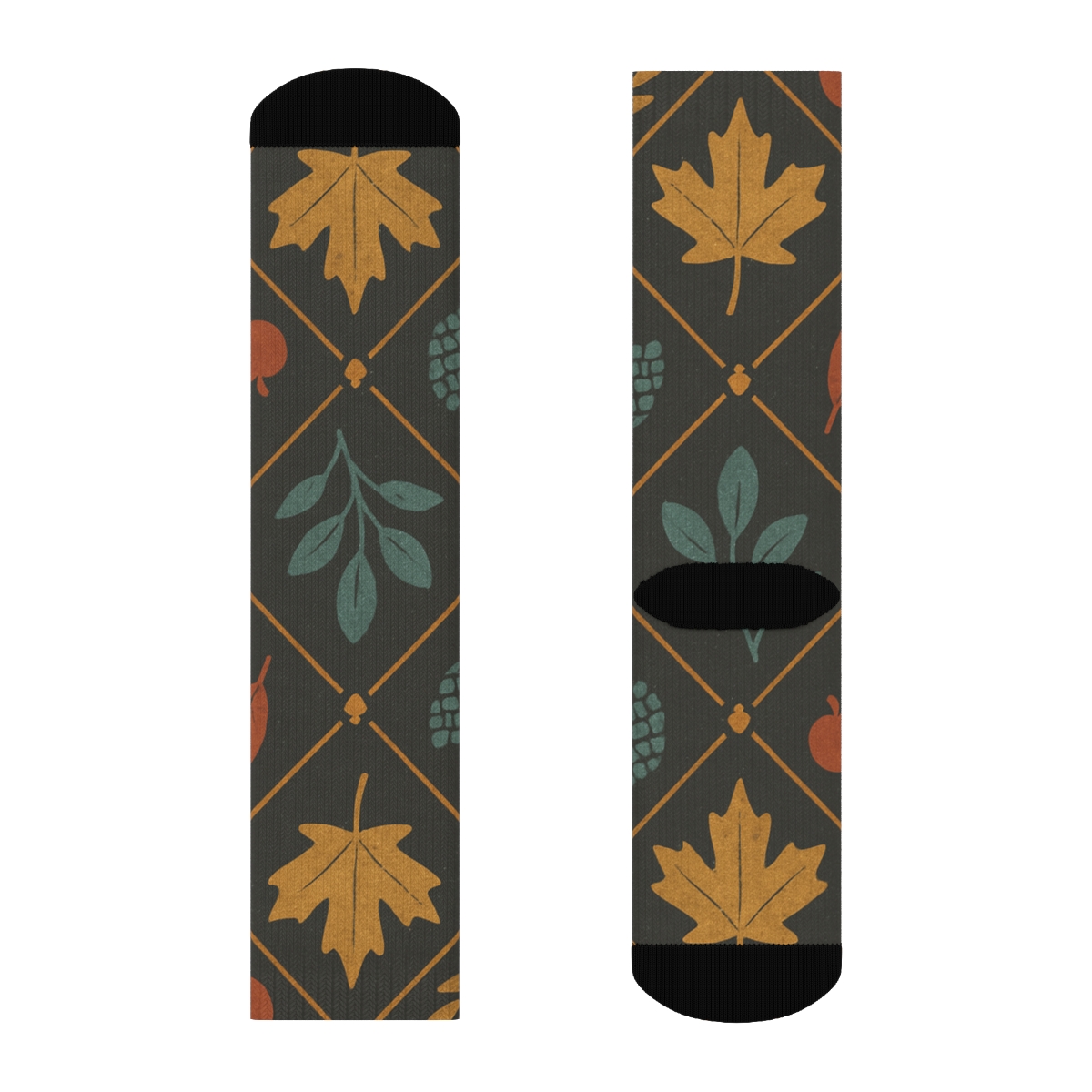 Minimalist Leaf Silhouette Lattice On Charcoal Background custom crew socks