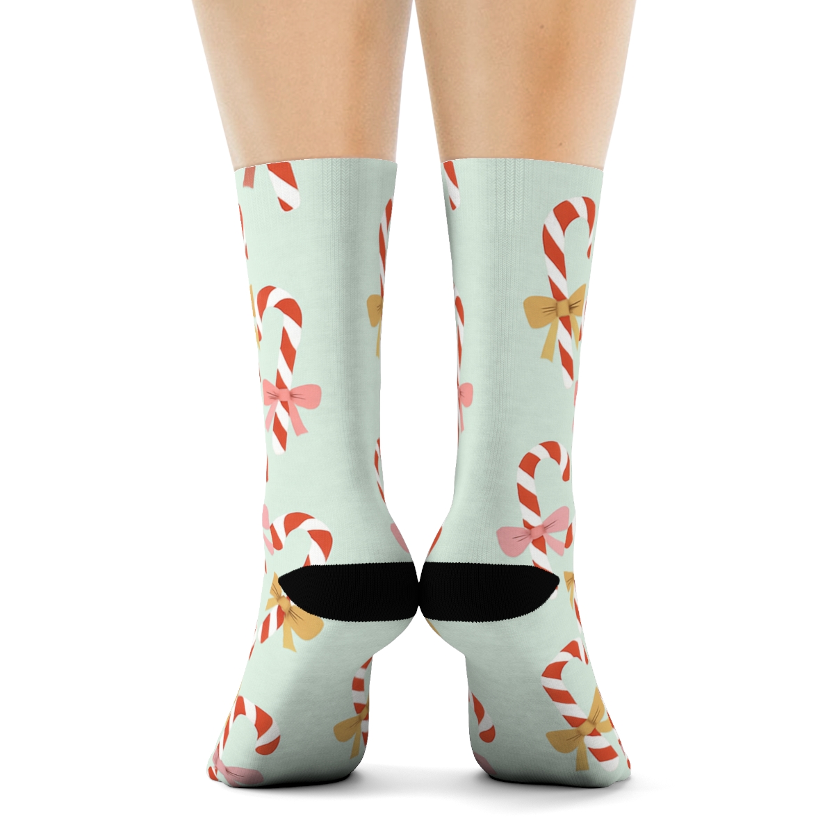 Minimalist Mint Field With Ribbon Candy Canes Scatter soft everyday crew socks