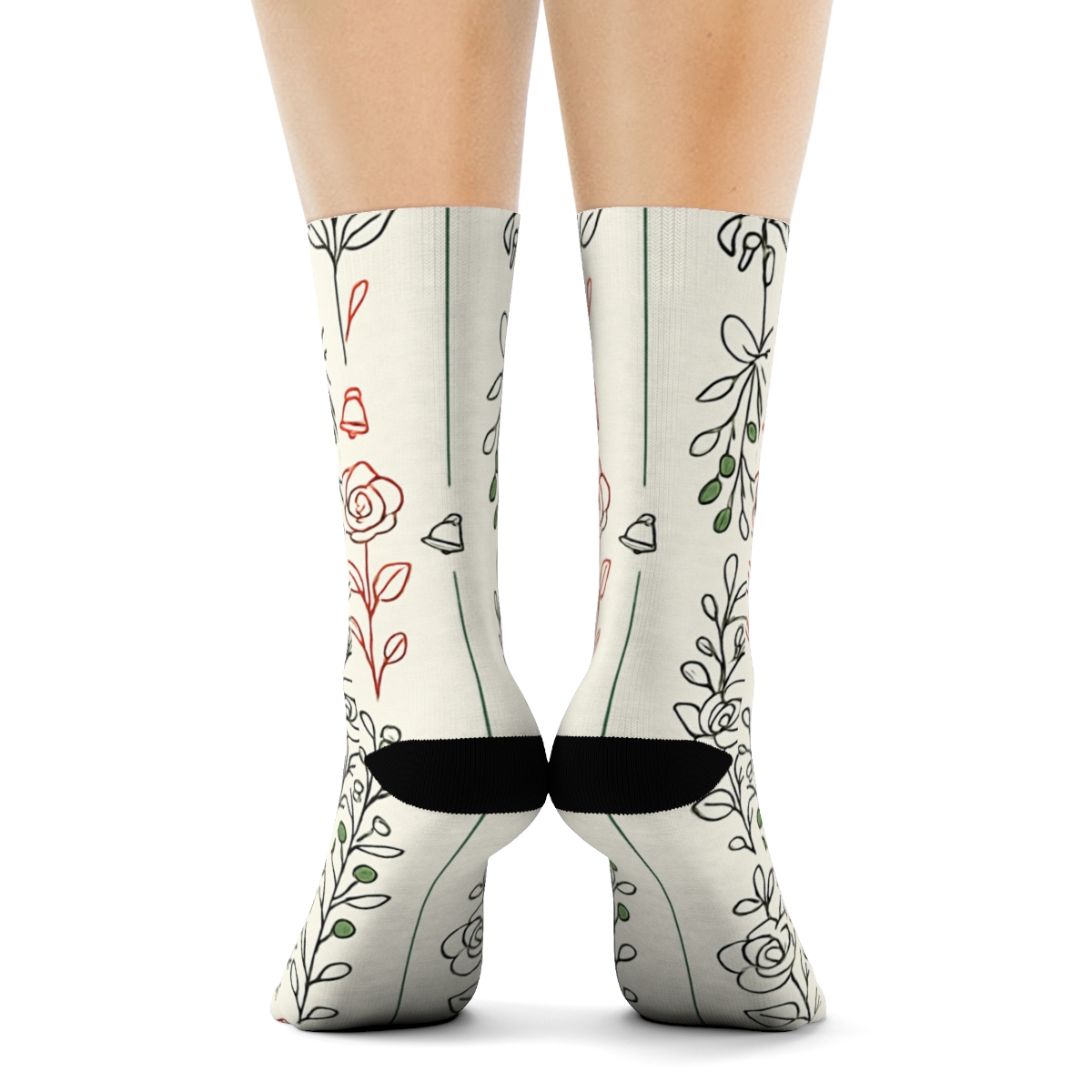 Minimalist Mistletoe Rose Candy Cane Stripe Grid On Ivory Background stylish athletic crew socks