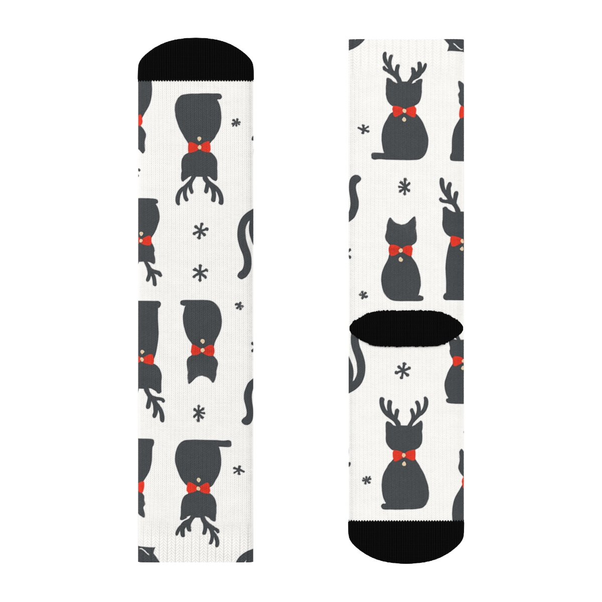 Minimalist Reindeer Cat Silhouettes Grid On White Background trendy patterned crew socks