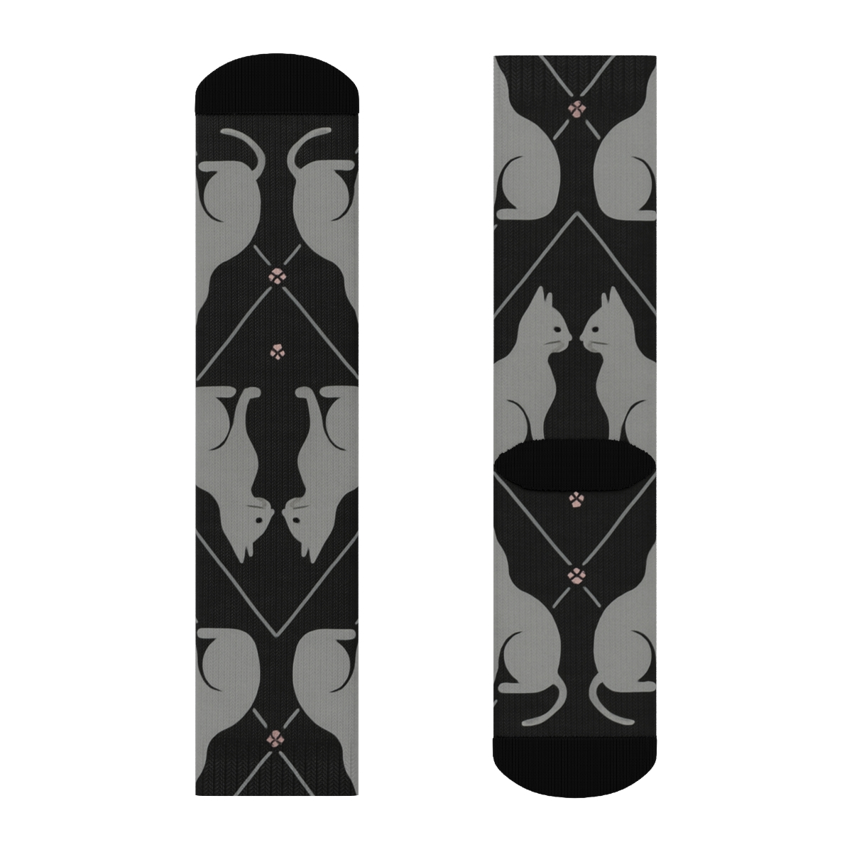 Mirrored Pair Design With Midnight Cat Silhouettes stylish athletic crew socks