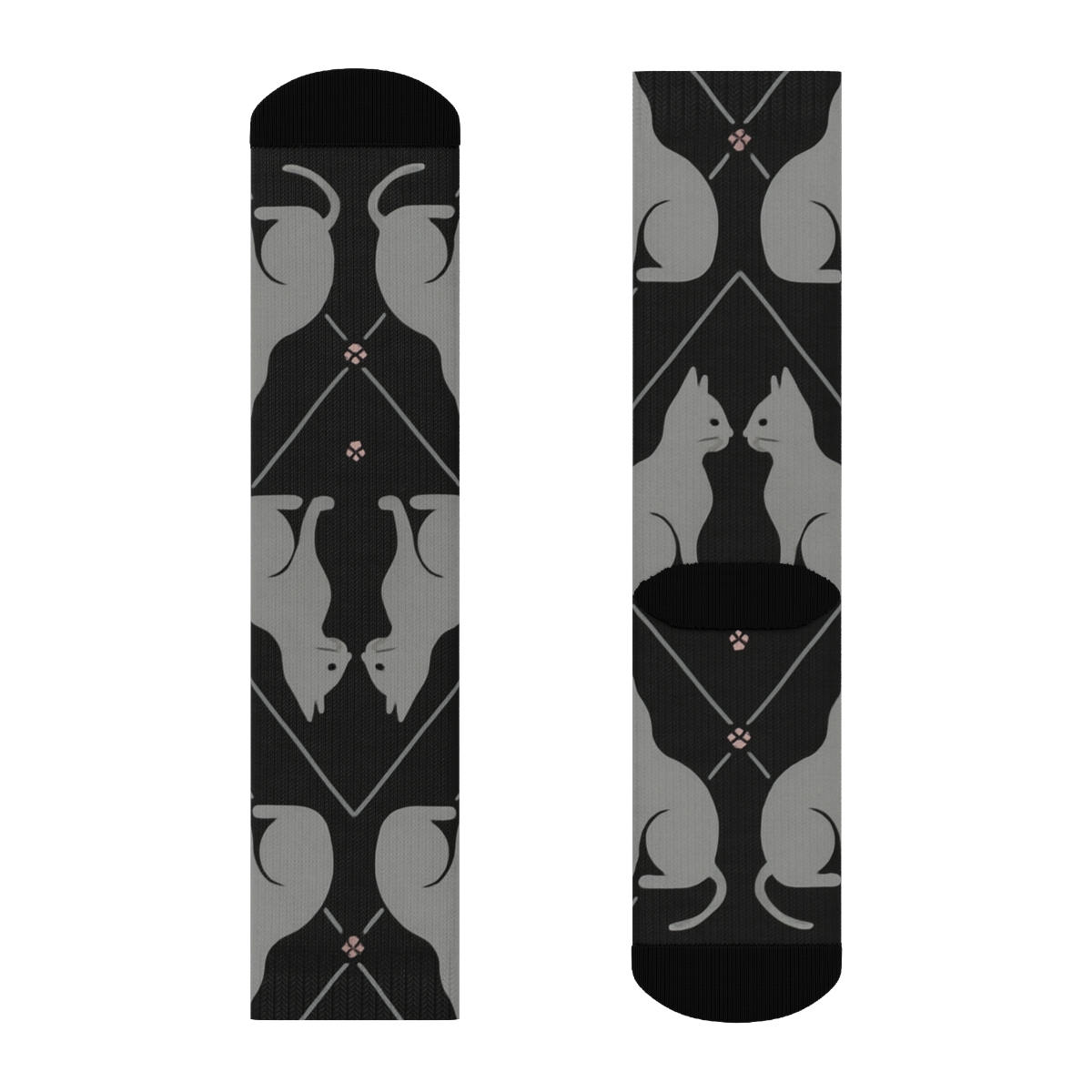 Mirrored Pair Design With Midnight Cat Silhouettes stylish athletic crew socks