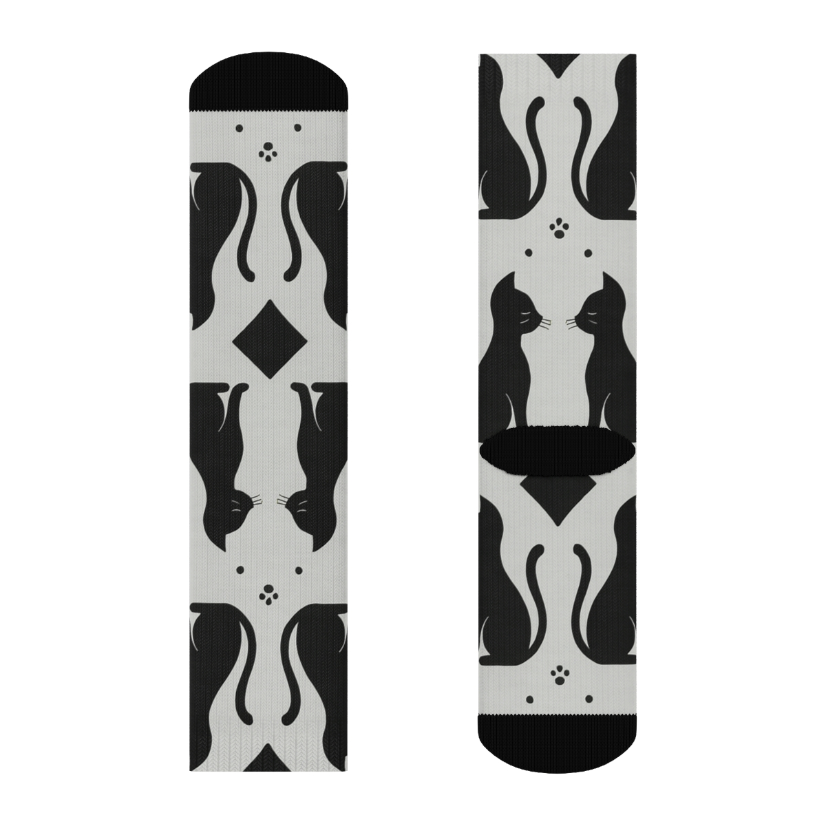 Mirrored Pair Design With Minimalist Cat Silhouettes comfortable cotton crew socks