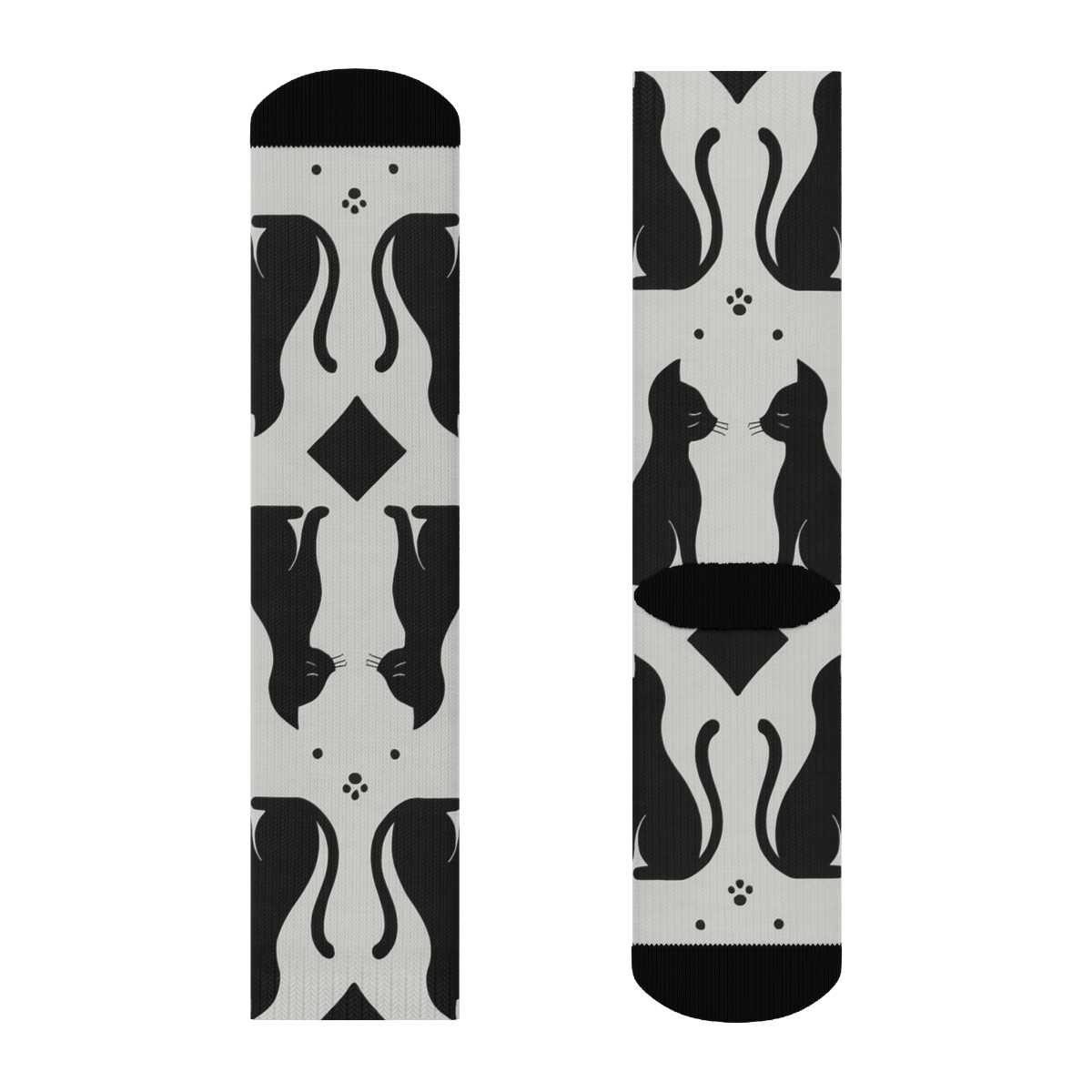 Mirrored Pair Design With Minimalist Cat Silhouettes comfortable cotton crew socks