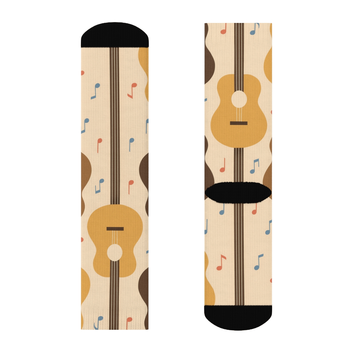 Mirrored Pair Design With Sunset Browns Guitar soft everyday crew socks