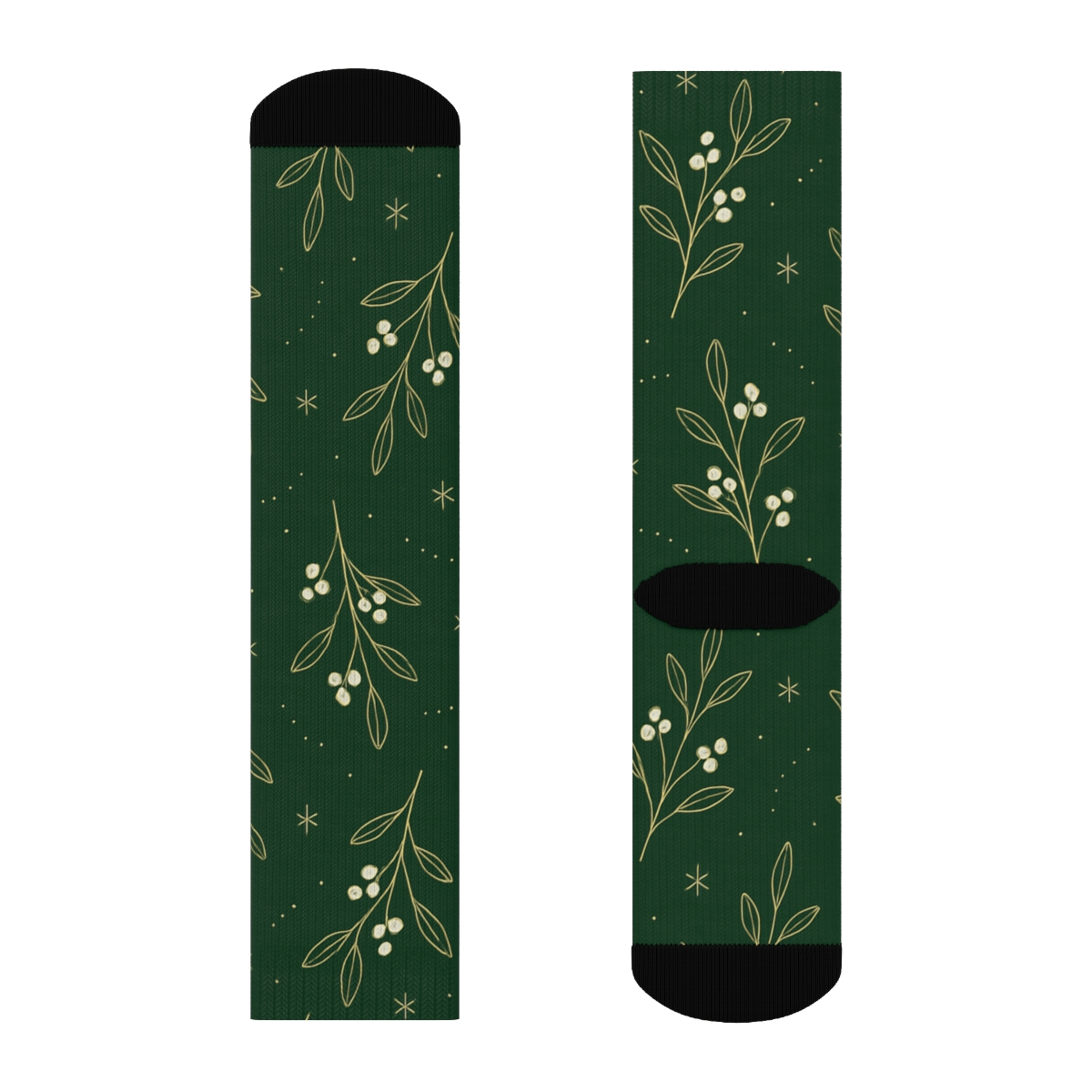 Mistletoe Blossom Snowfall Scatter On Forest Green custom crew socks