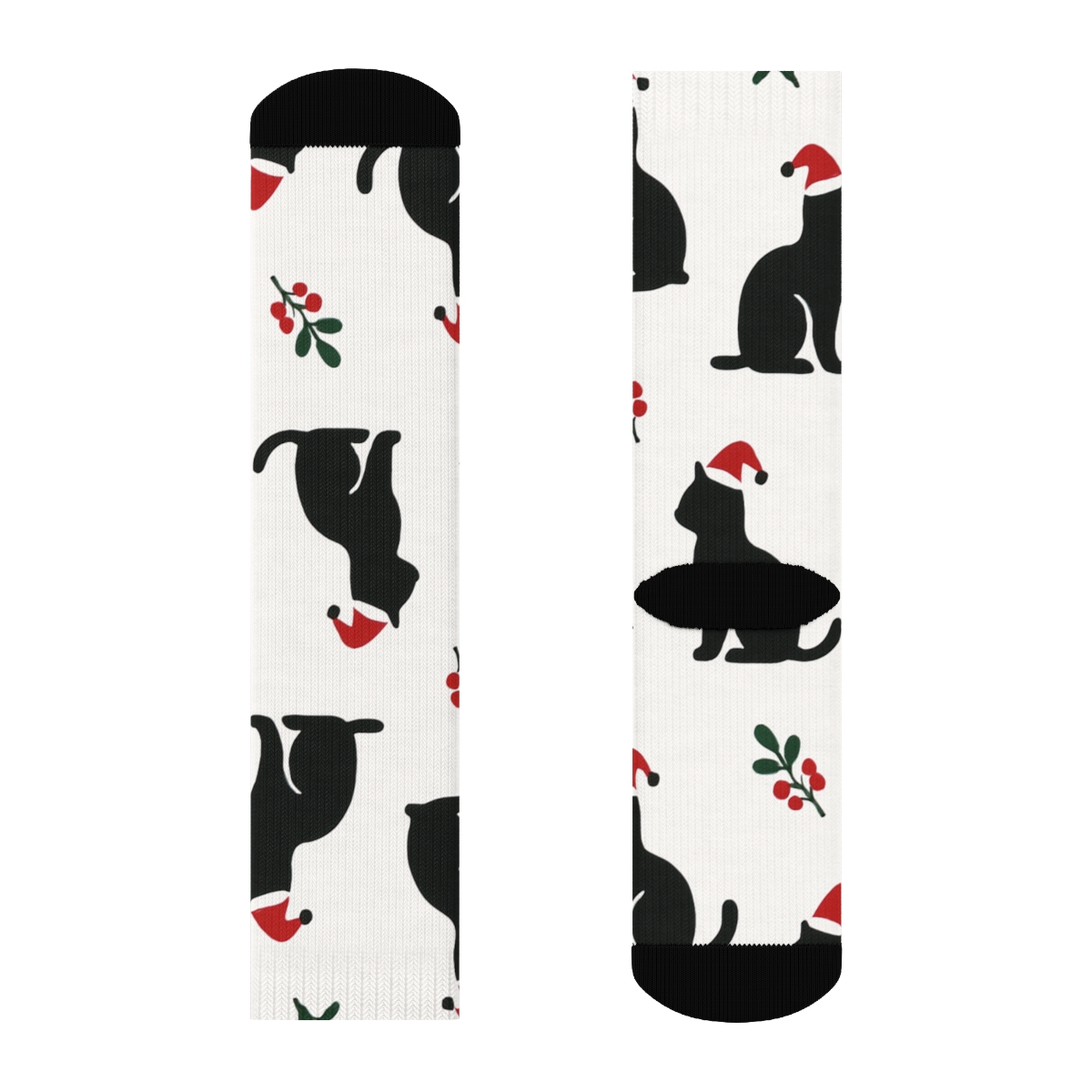 Mistletoe Cat Silhouette Scatter On White Background comfortable cotton crew socks