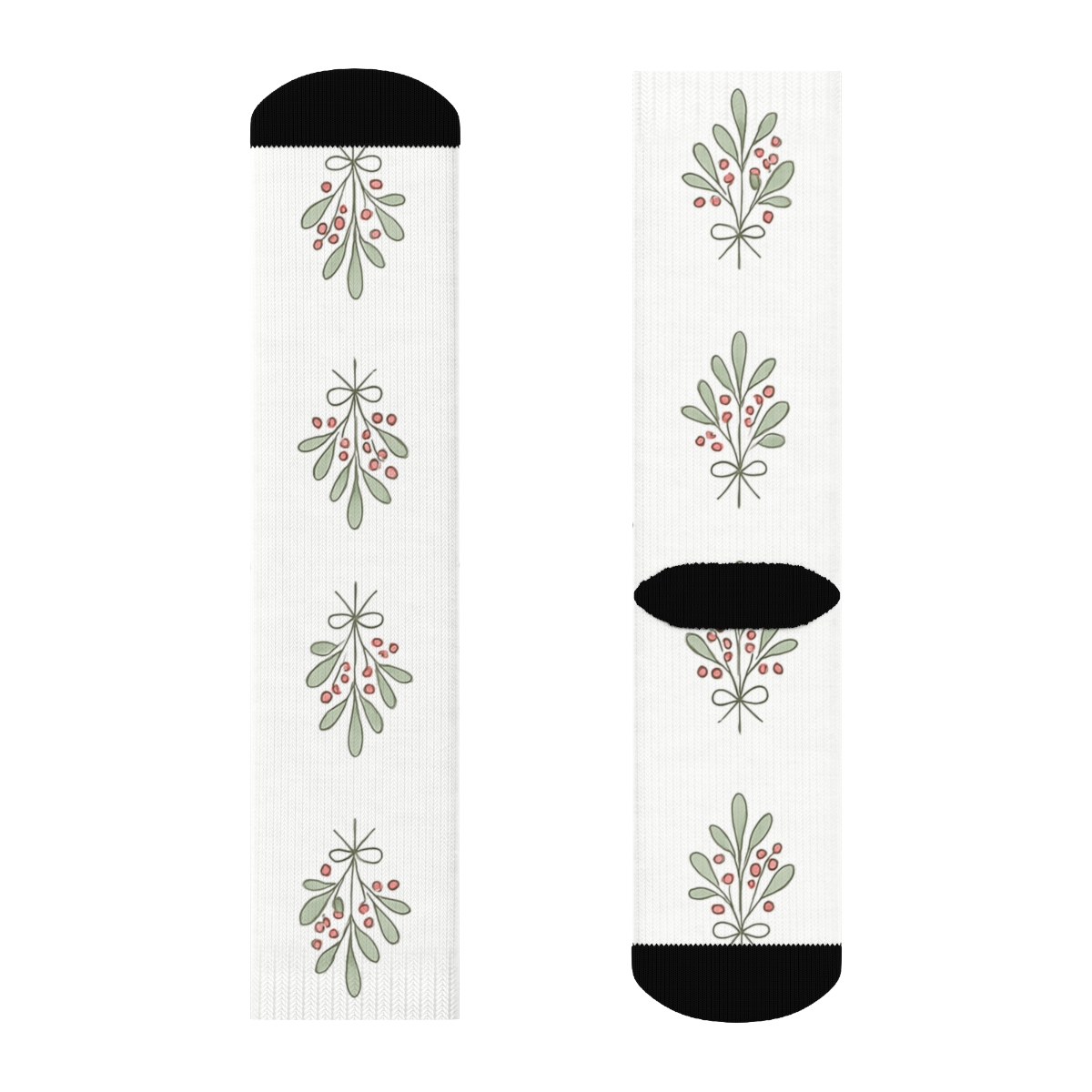 Mistletoe Line Bouquet Grid On Snow White Background premium sports crew socksMistletoe Line Bouquet Grid on Snow White Background Crew Socks - Image 2