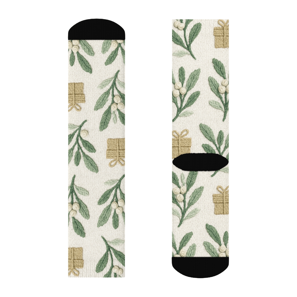 Mistletoe Mosaic On Crisp White soft everyday crew socks