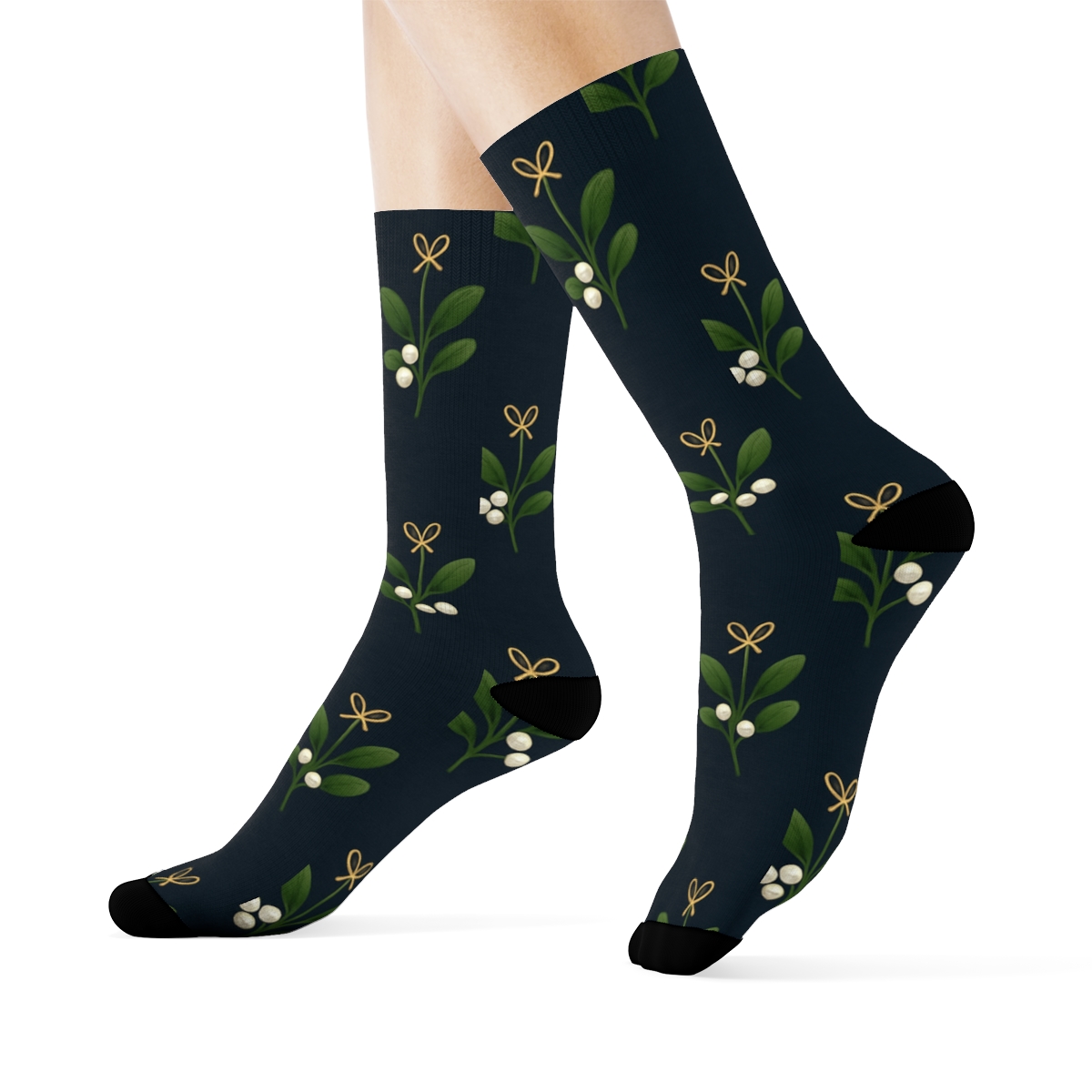 Mistletoe Winter Grid On Midnight Field unique graphic crew socks