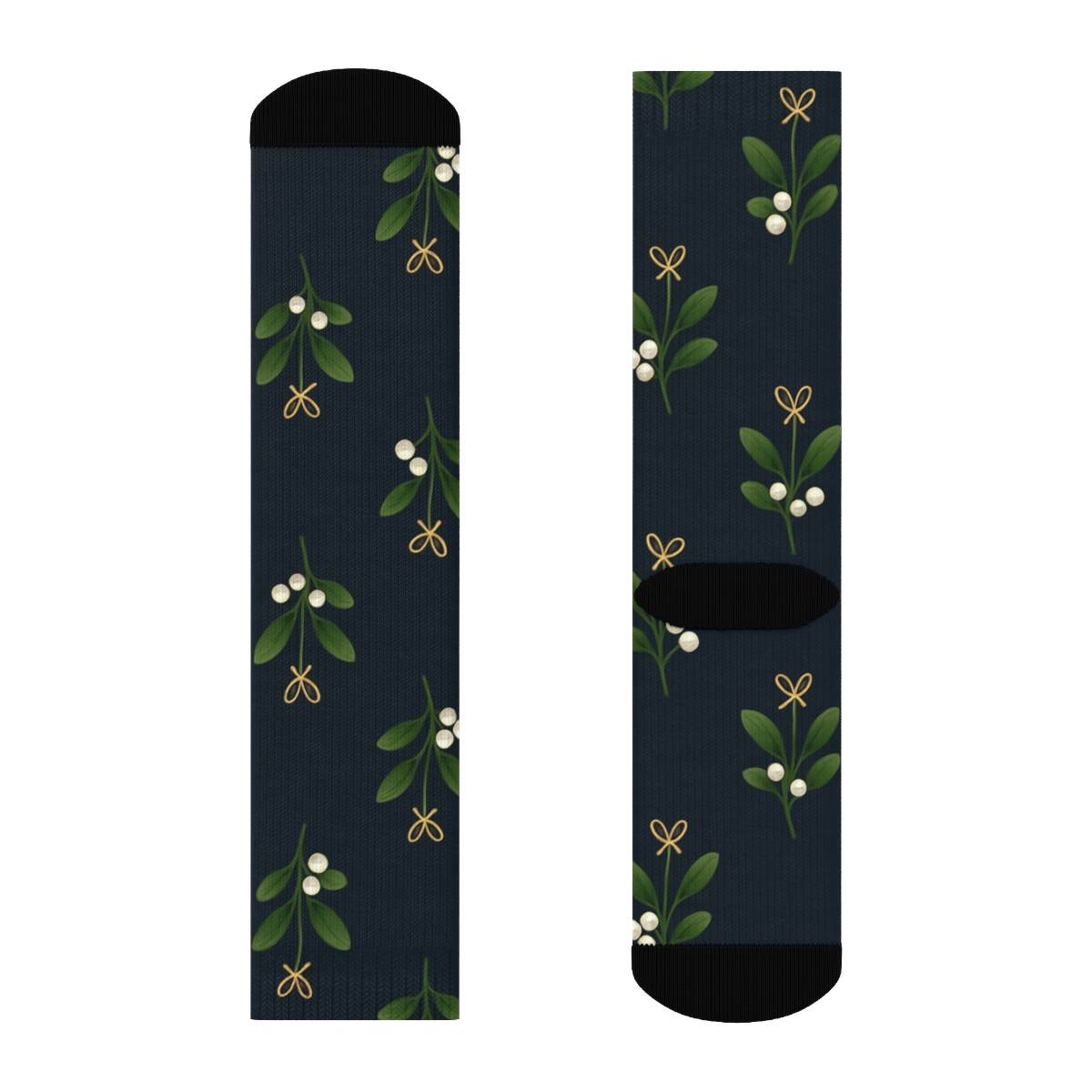 Mistletoe Winter Grid On Midnight Field unique graphic crew socks