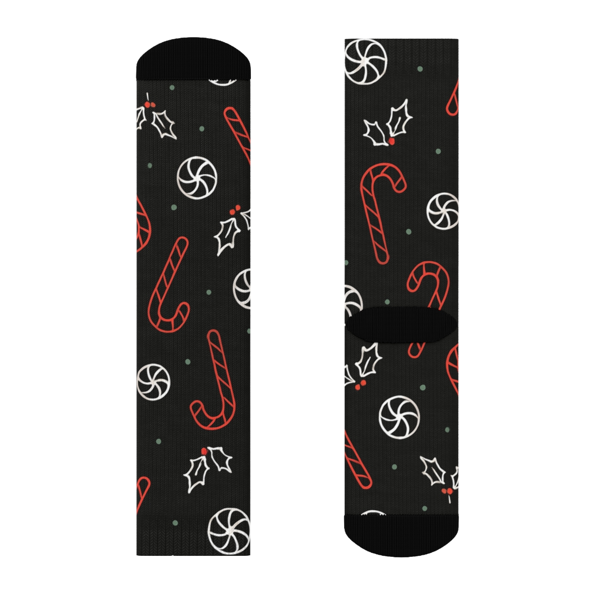 Modern Minimal Candy Canes Outline Scatter On Black comfortable cotton crew socks