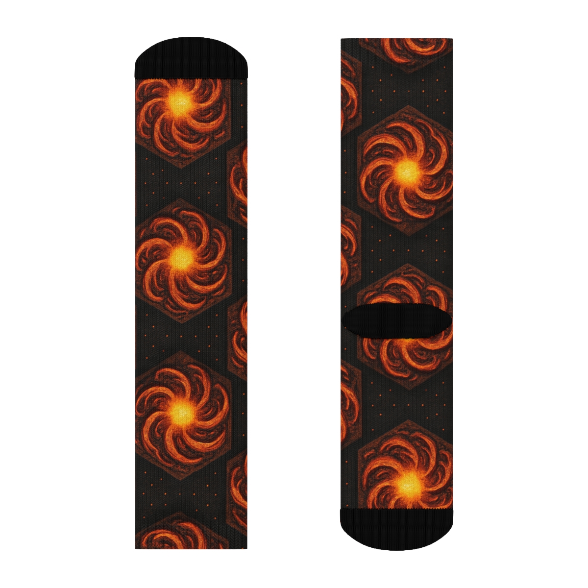 Molten Copper Ember Tessellation On Charcoal Black soft everyday crew socks