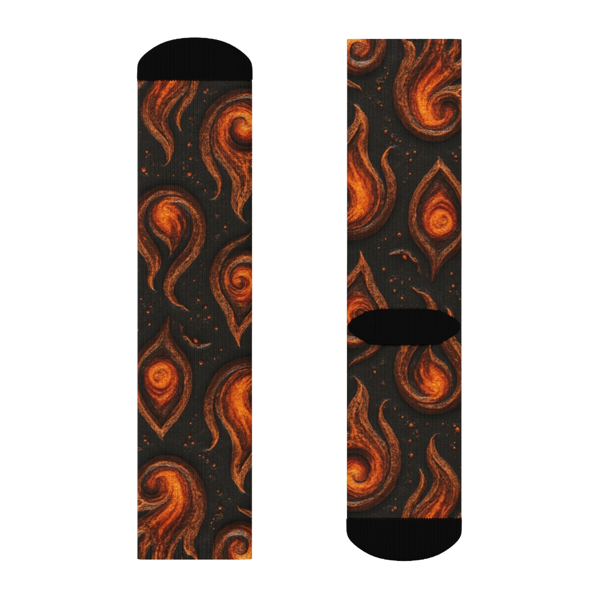 Molten Copper Flame Tessellation On Charcoal Black trendy patterned crew socks