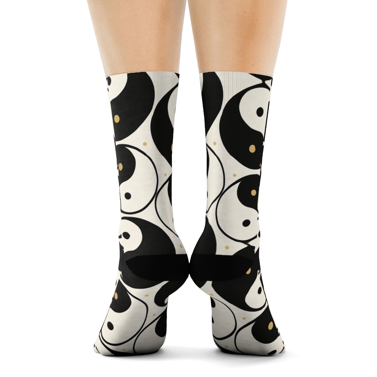 Monochrome Teardrop Lattice With Gold Pin Dots designer printed crew socks