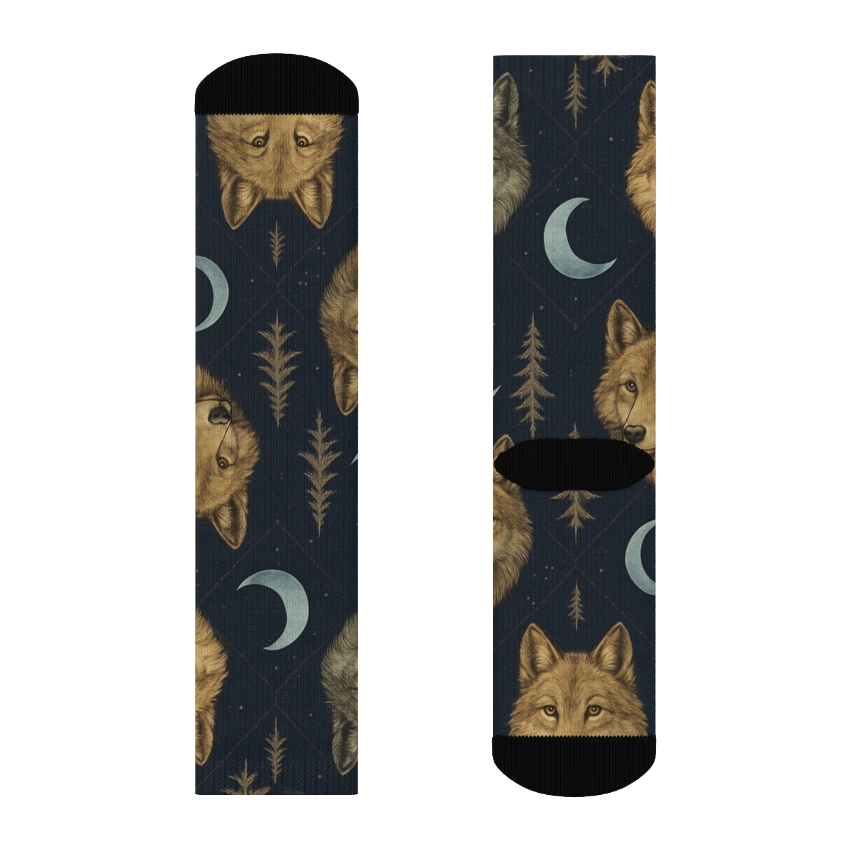 Moonlit Forest Lattice With Gray Wolf Motifs trendy patterned crew socks