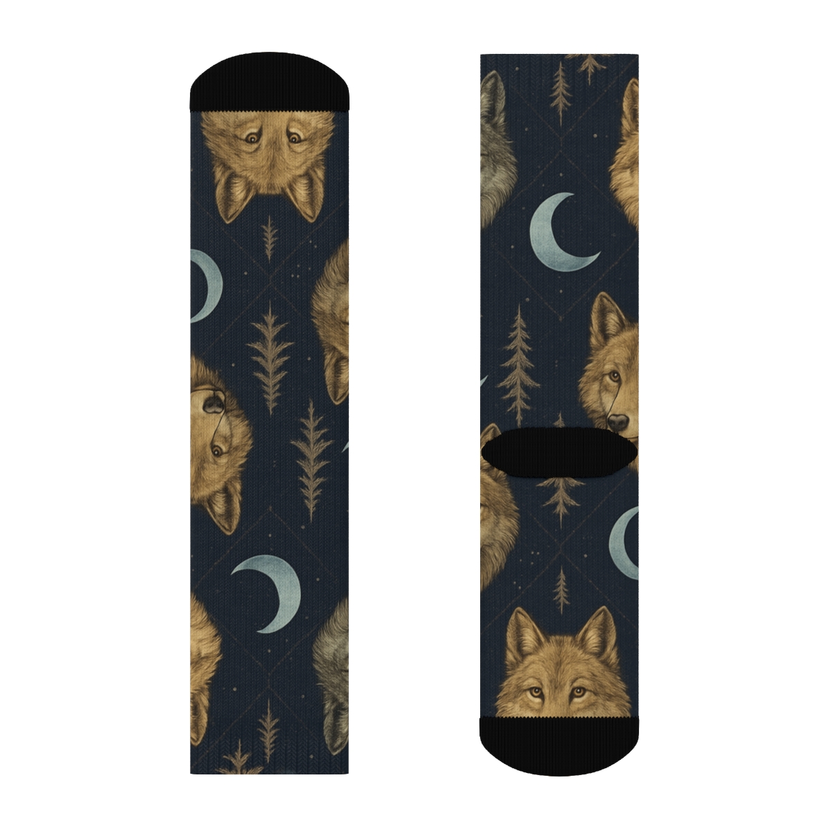 Moonlit Forest Lattice With Gray Wolf Motifs trendy patterned crew socks