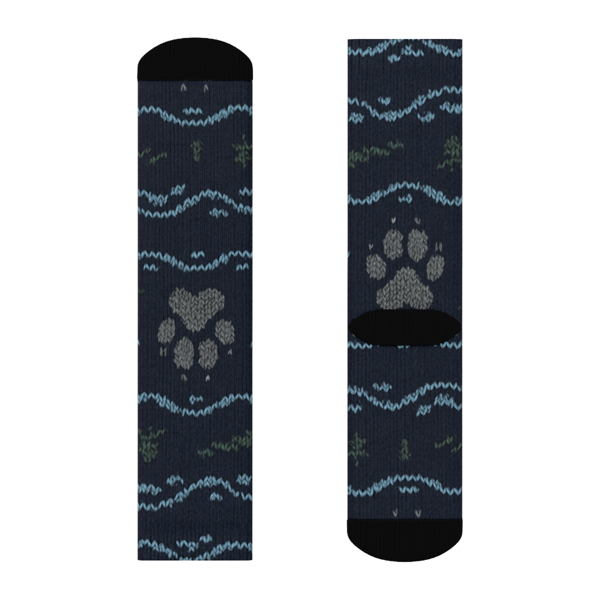 Moonlit Knit Illusion Gray Wolf Trail Bands designer printed crew socks