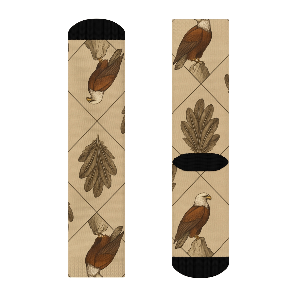 Mountain Eagle-Mosaic Crest Pattern designer printed crew socks
